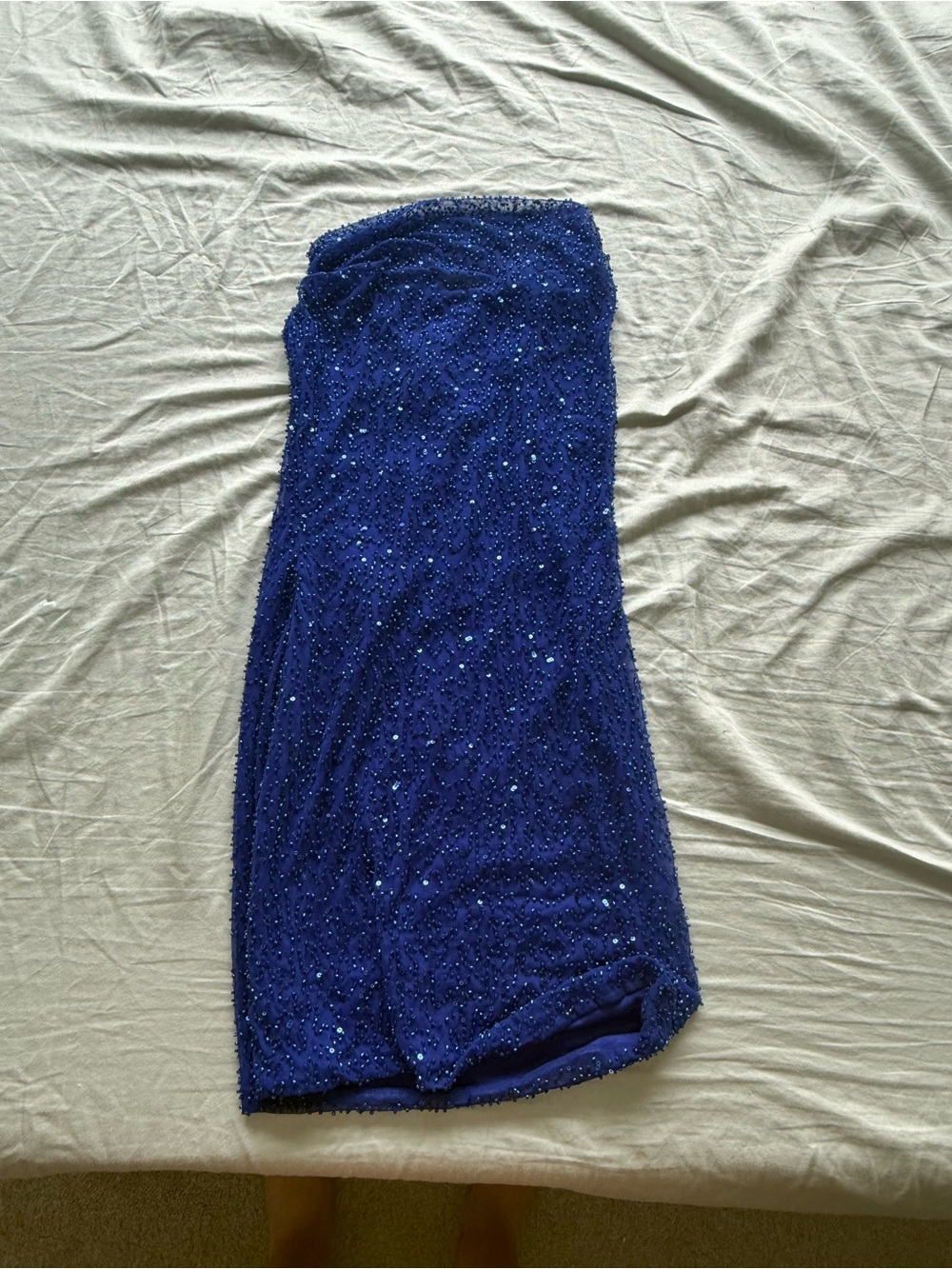 Windsor Royal Blue Beaded Strapless Prom Dress